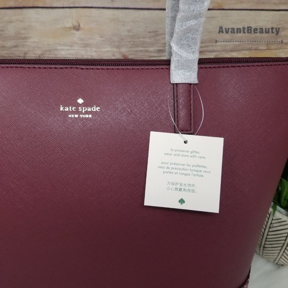 Glitter Kate Spade Penny Greta Court Cherrywood Tote New - Picture 5 of 15
